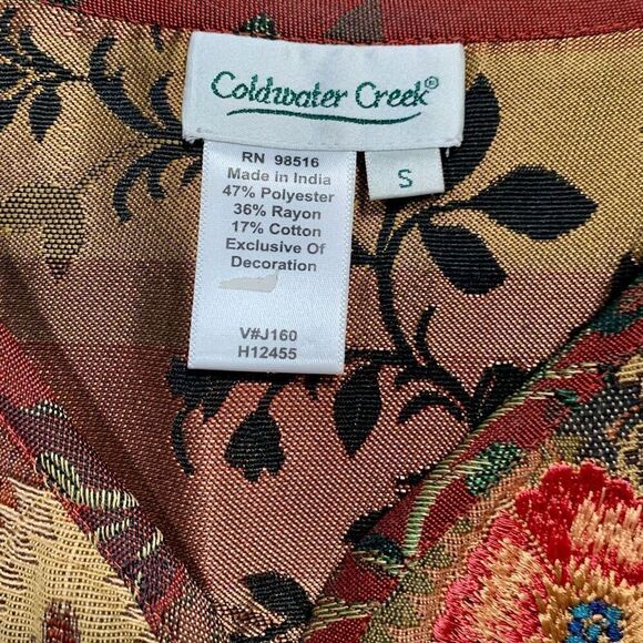 Vintage Coldwater Creek Vest Burgundy Floral Jacquard Tapestry Patchwork Asian - Picture 9 of 10